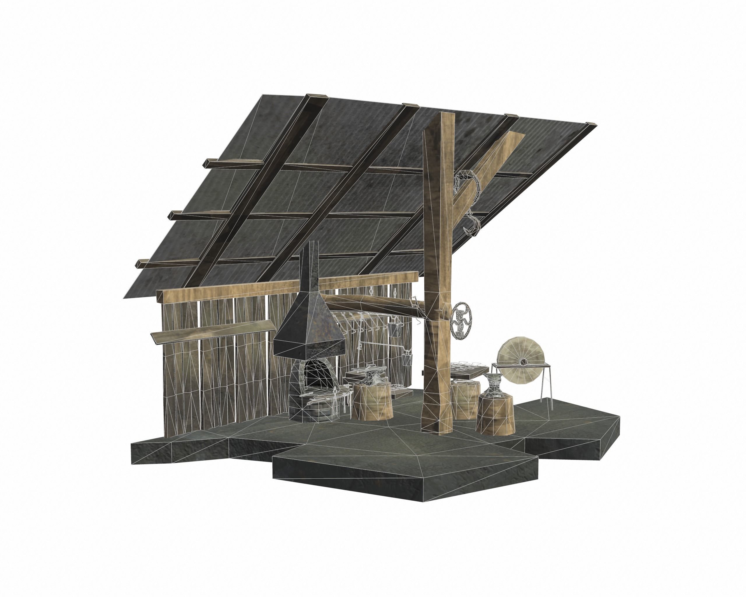 Low Poly Blacksmith Shop Low-poly 3D model_3