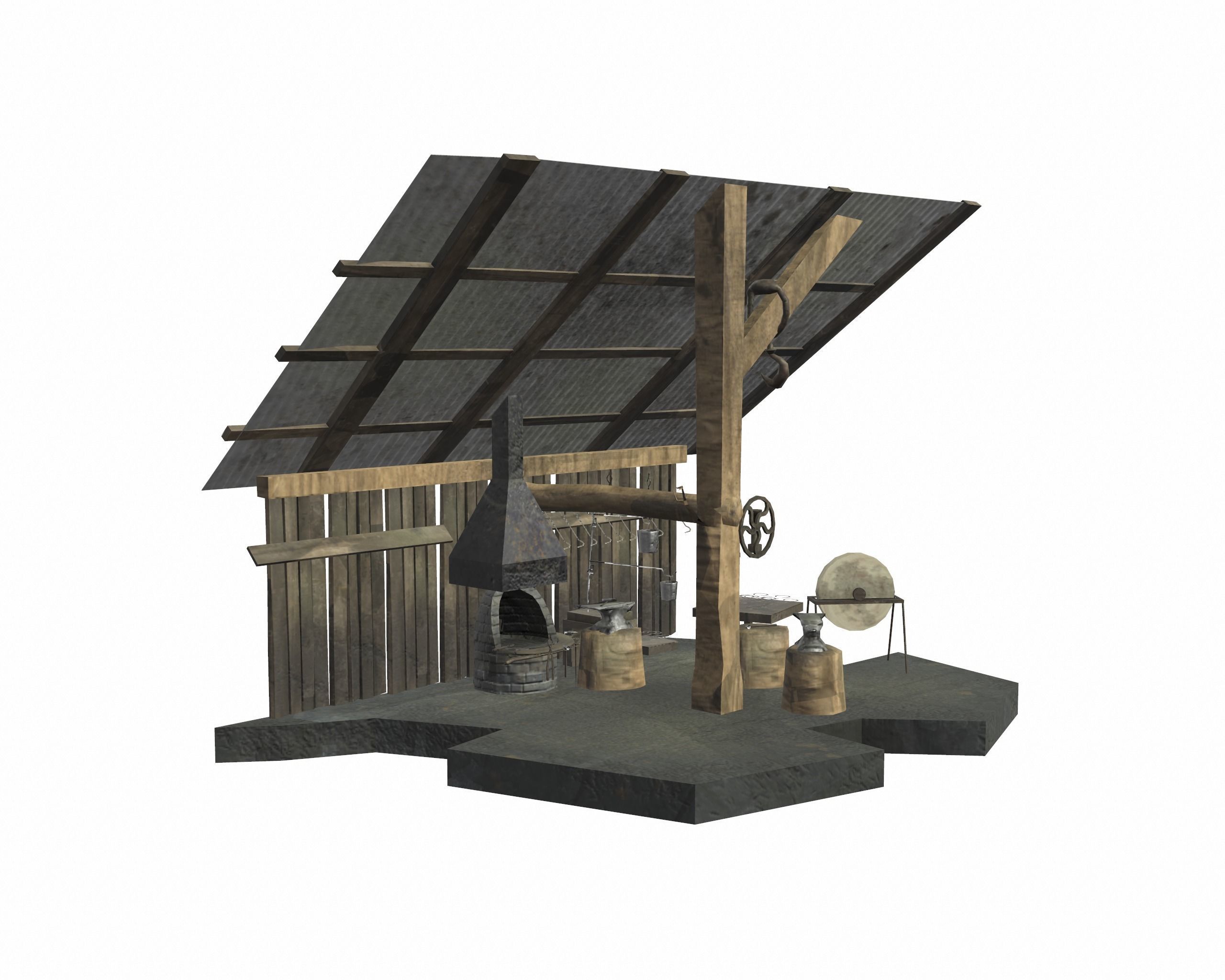 Low Poly Blacksmith Shop Low-poly 3D model_1