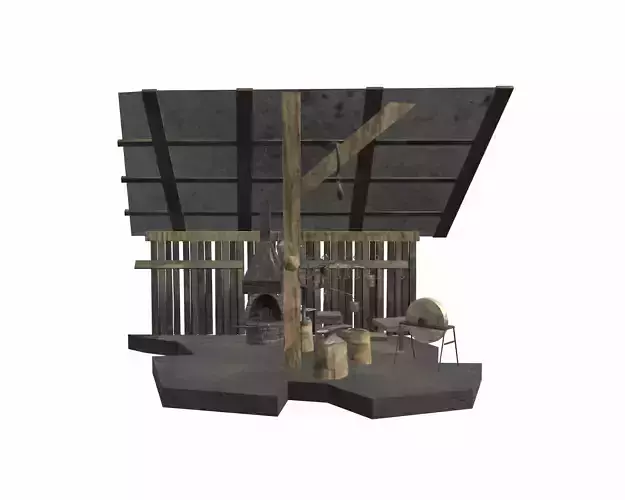 Low Poly Blacksmith Shop Low-poly 3D model