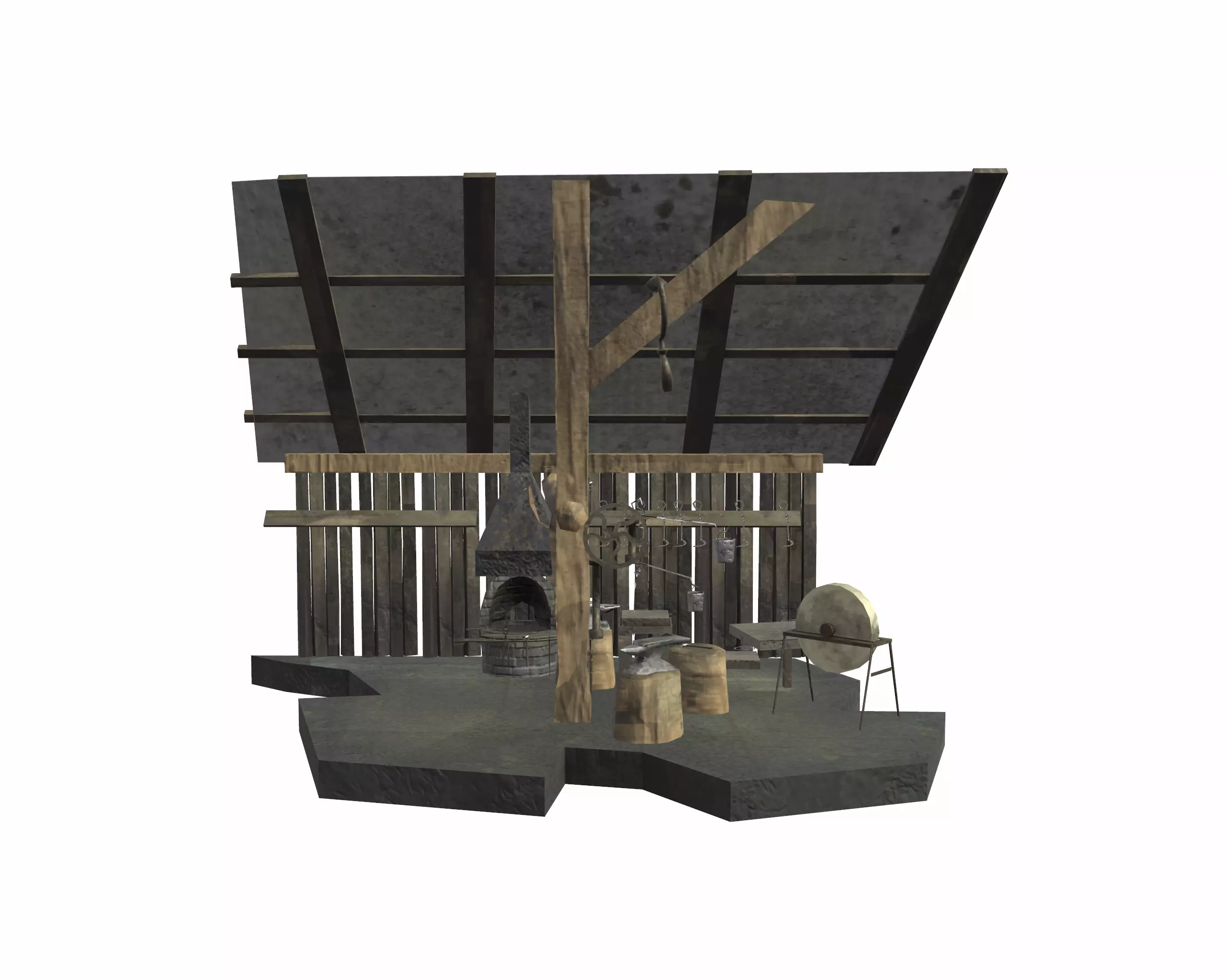 Low Poly Blacksmith Shop Low-poly 3D model_0