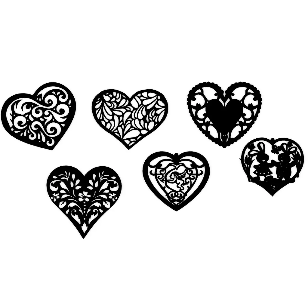 6 Different Hearts Motif 3D print model_0