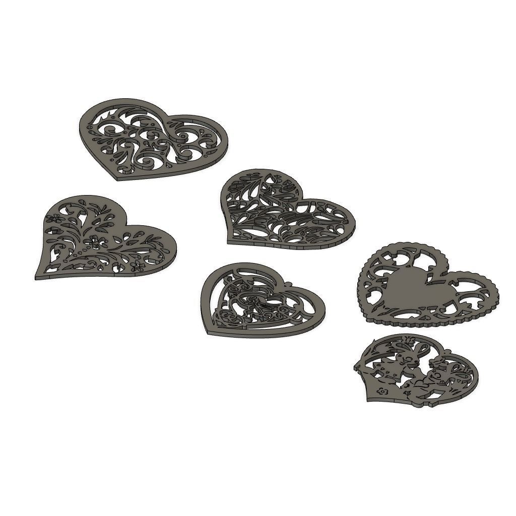 6 Different Hearts Motif 3D print model_1