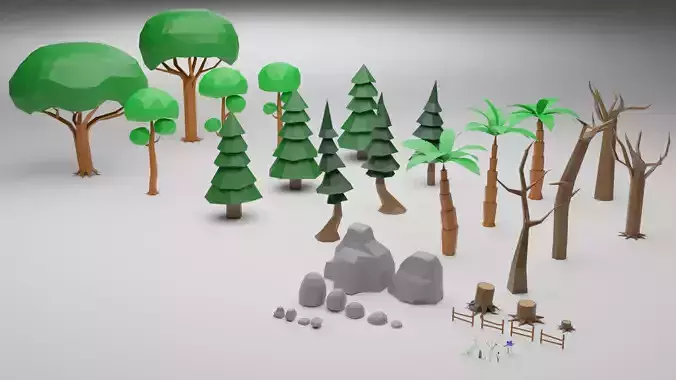 low poly trees pair of made from polygons