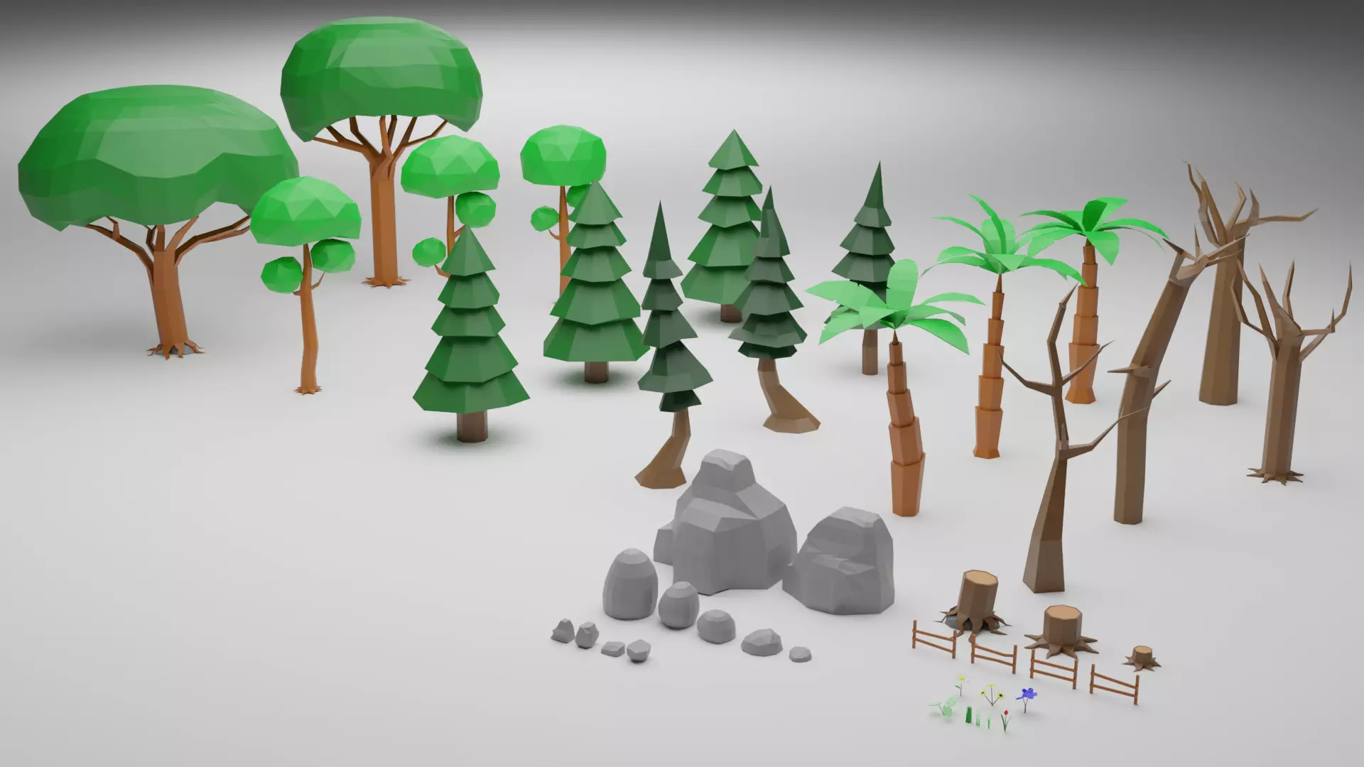 low poly trees pair of made from polygons Low-poly 3D model_0