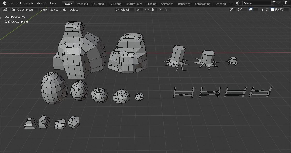 low poly trees pair of made from polygons Low-poly 3D model_14
