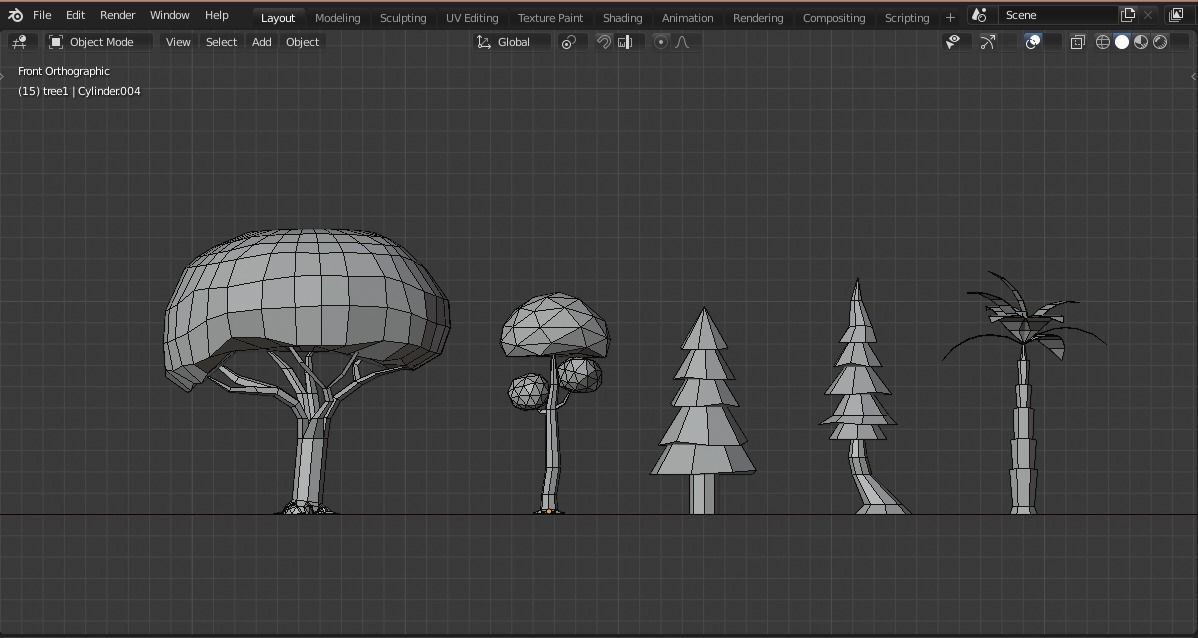 low poly trees pair of made from polygons Low-poly 3D model_11