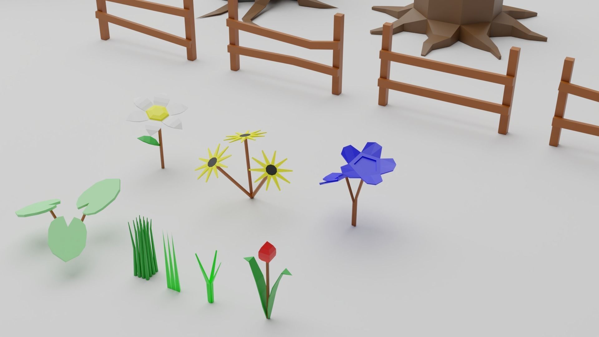 low poly trees pair of made from polygons Low-poly 3D model_1