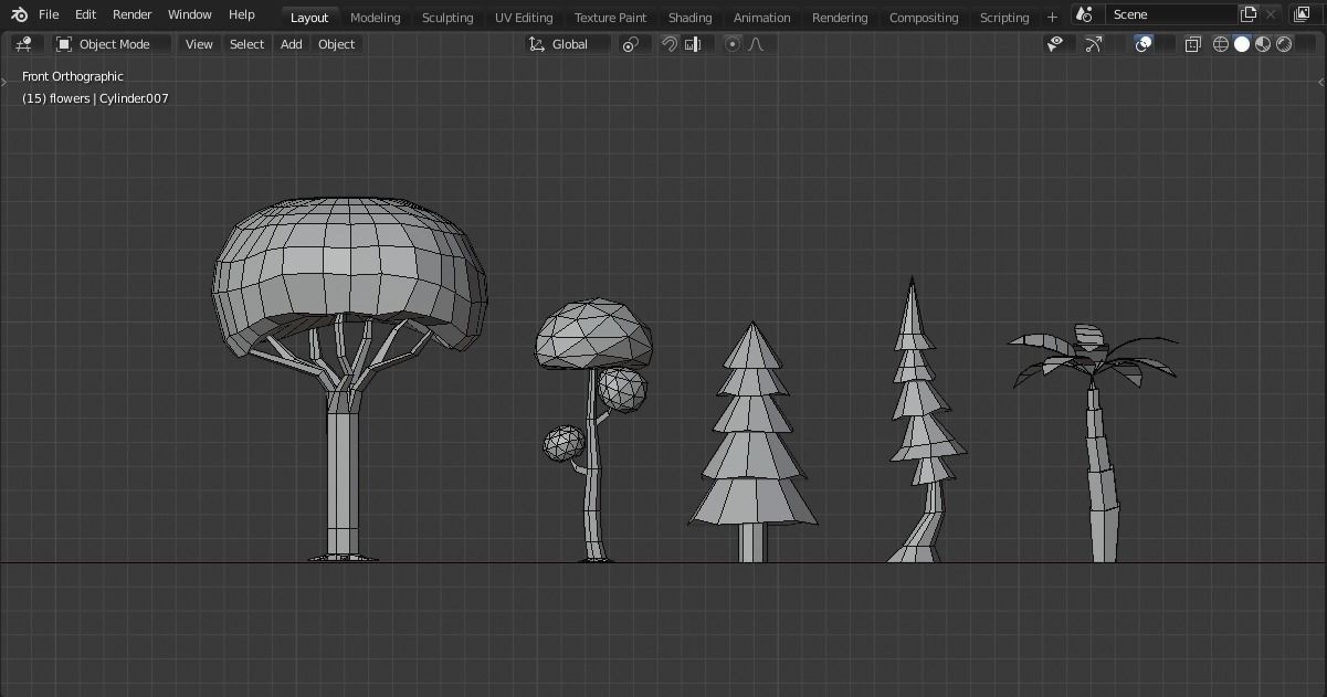 low poly trees pair of made from polygons Low-poly 3D model_12