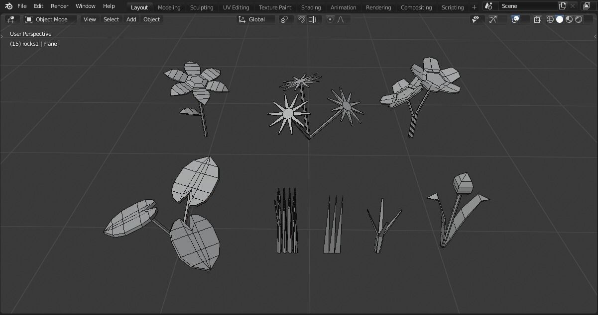 low poly trees pair of made from polygons Low-poly 3D model_15