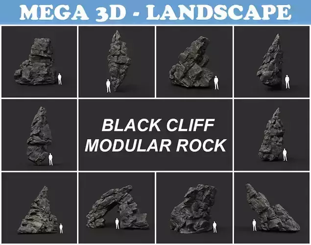Low poly Black Cliff Modular Rock 210712 Low-poly 3D model