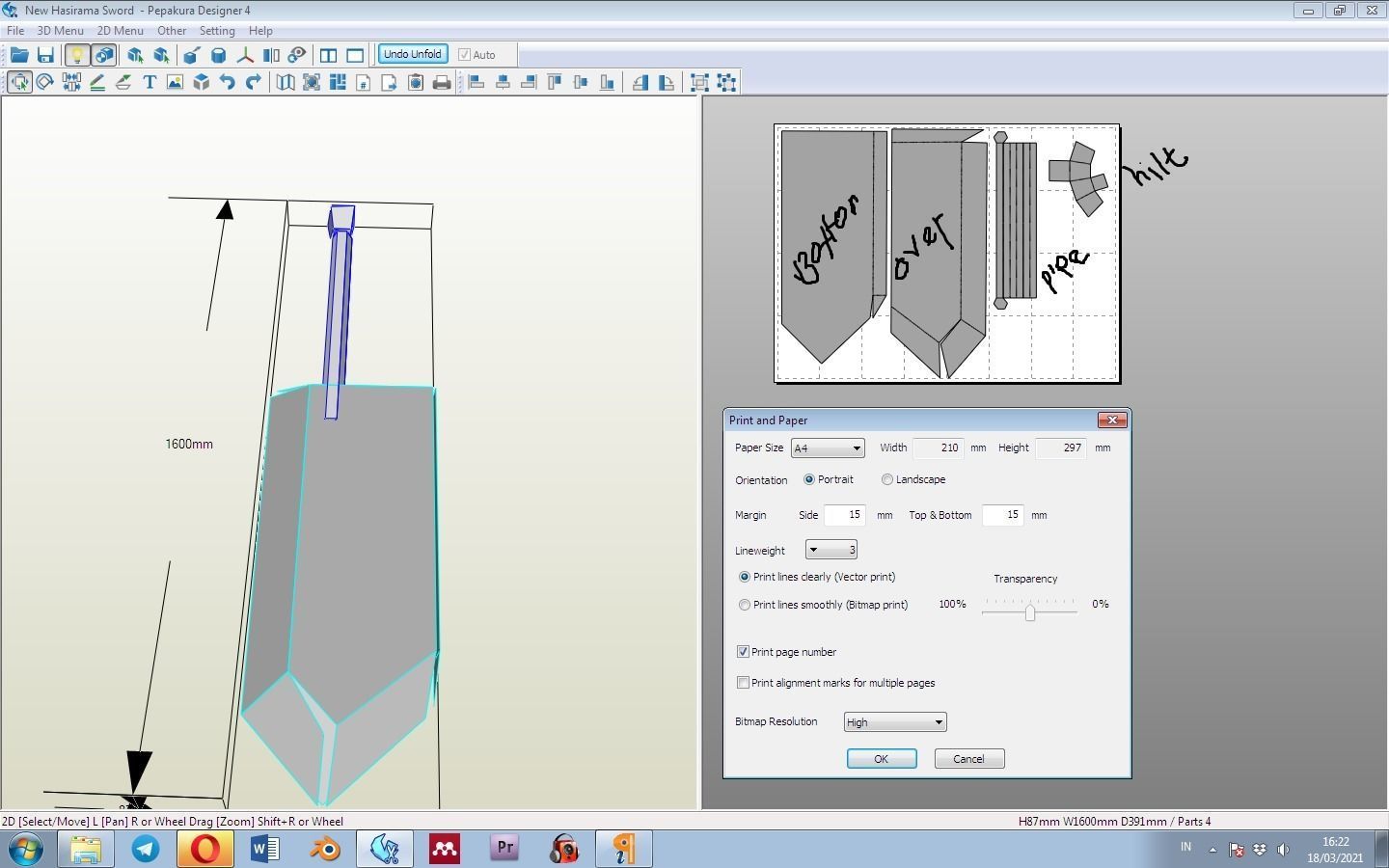 Hashirama Long Sword Foam Template Cosplay 3D Model Pepakura 3D print model_3