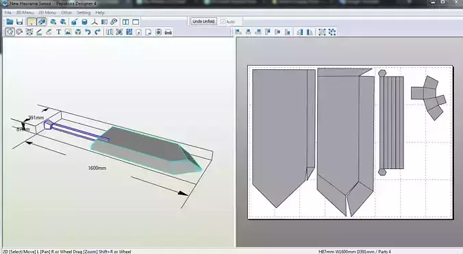 Hashirama Long Sword Foam Template Cosplay 3D Model Pepakura