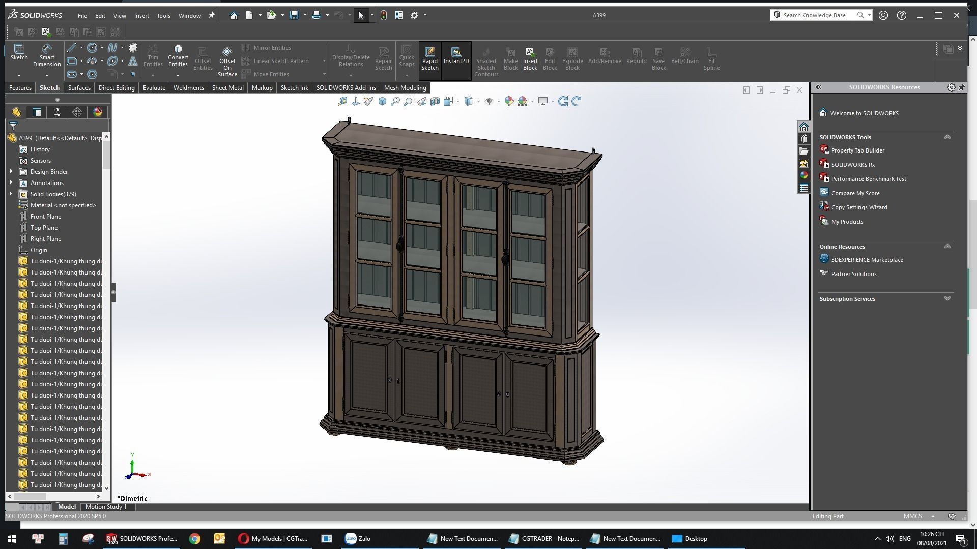 A399- china cabinet with glass doors 3D model_3