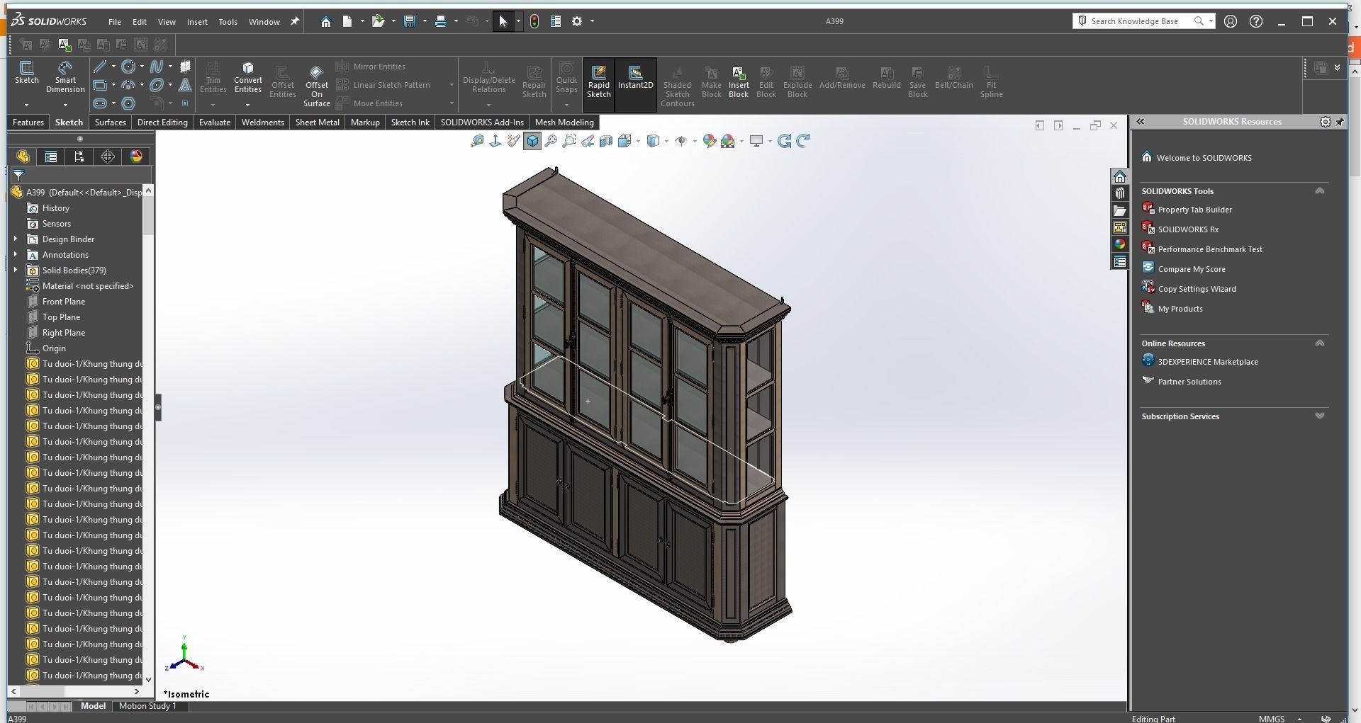 A399- china cabinet with glass doors 3D model_4