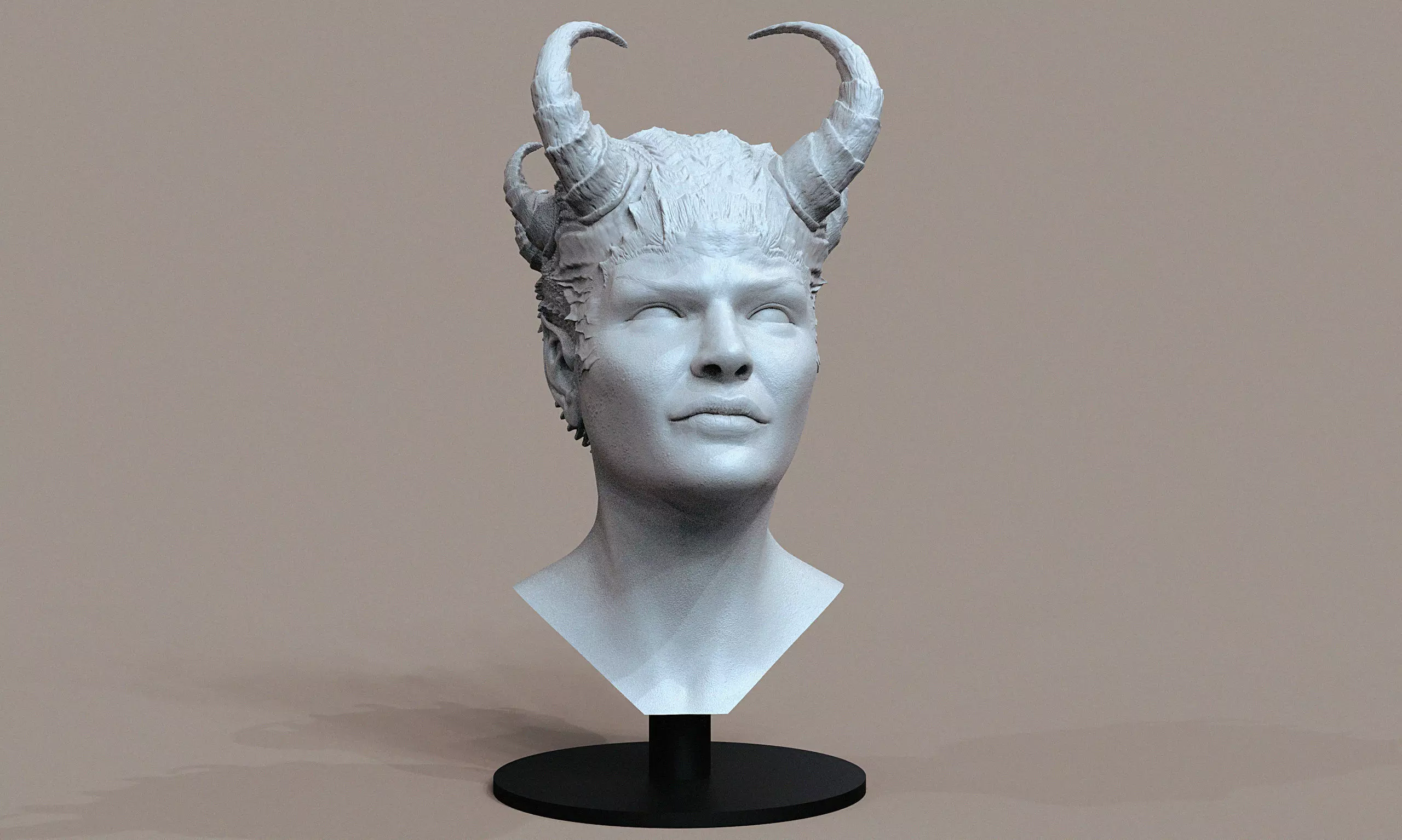 Horned Head Bust 3D print model_0