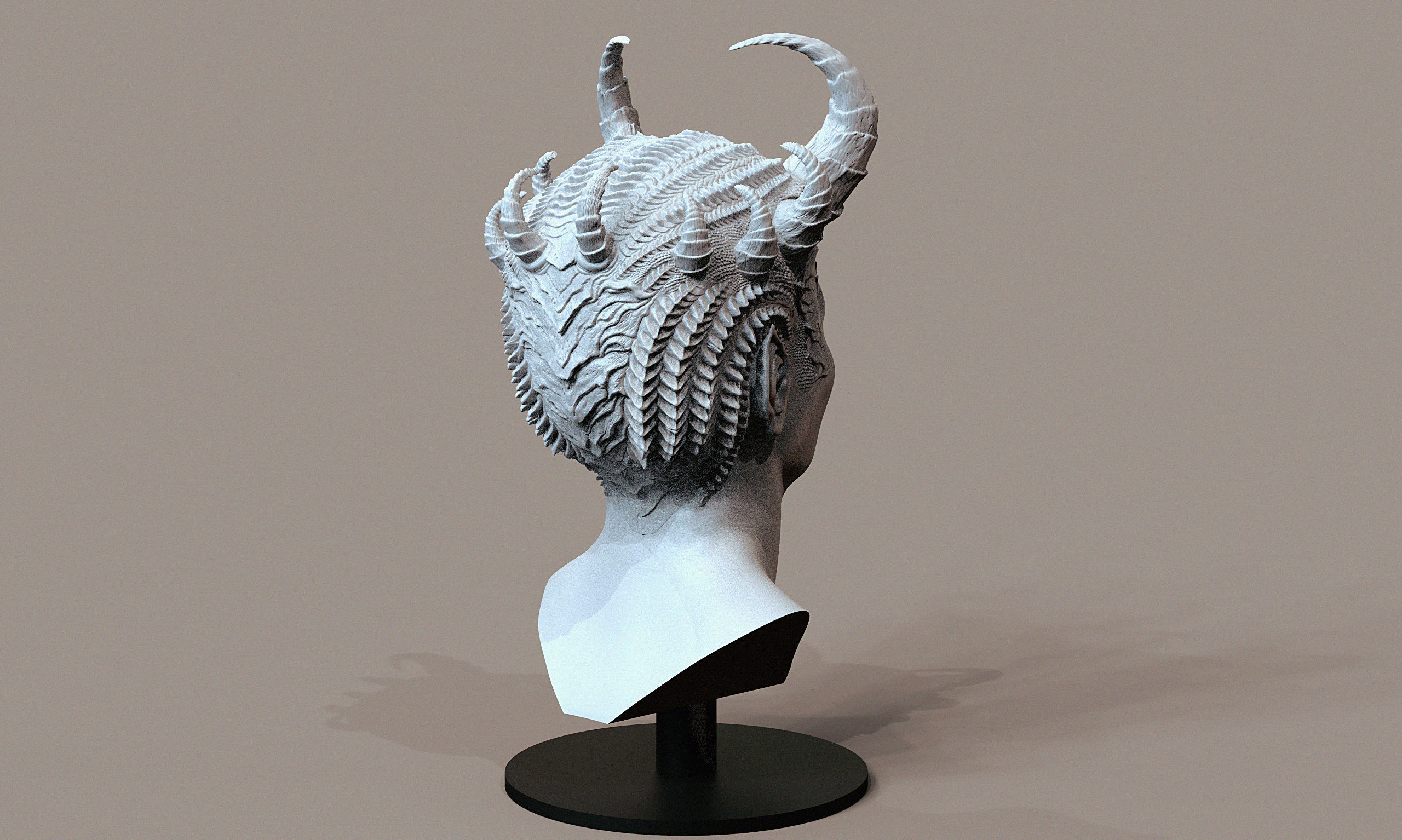 Horned Head Bust 3D print model_3