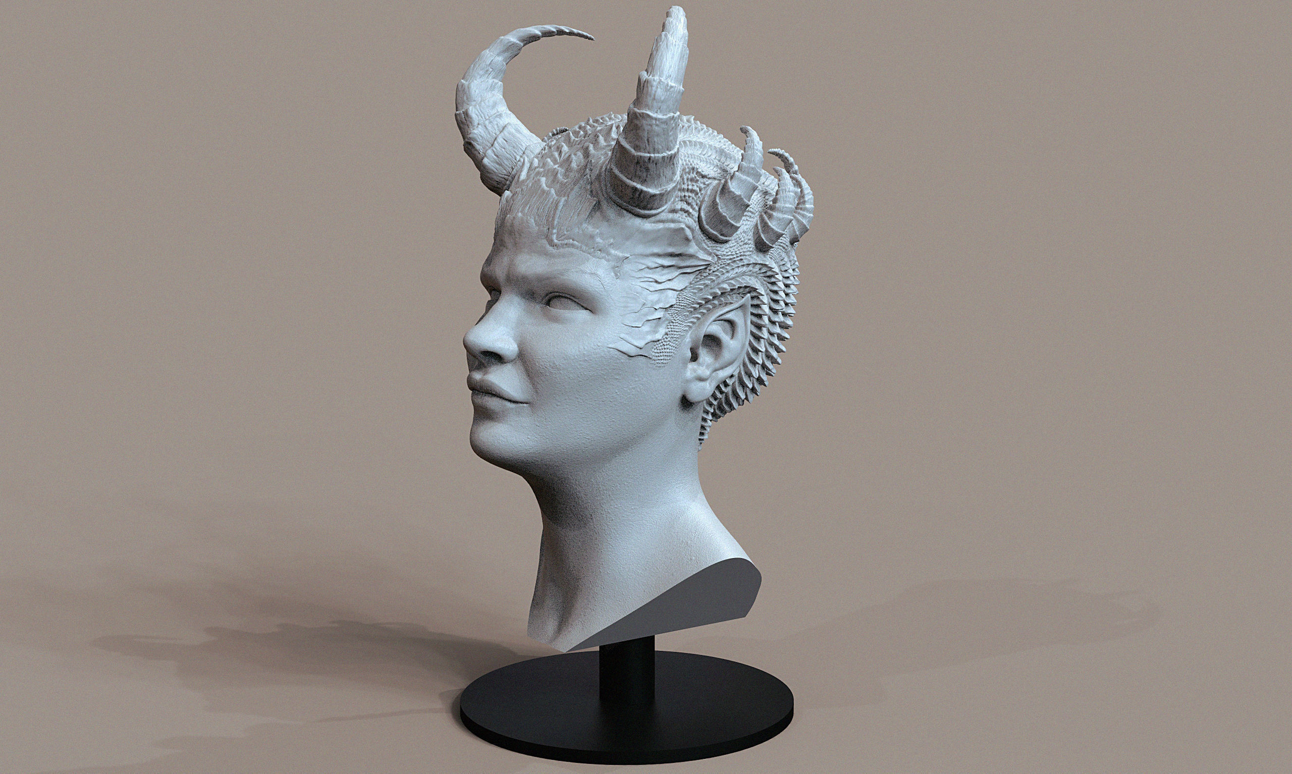 Horned Head Bust 3D print model_1