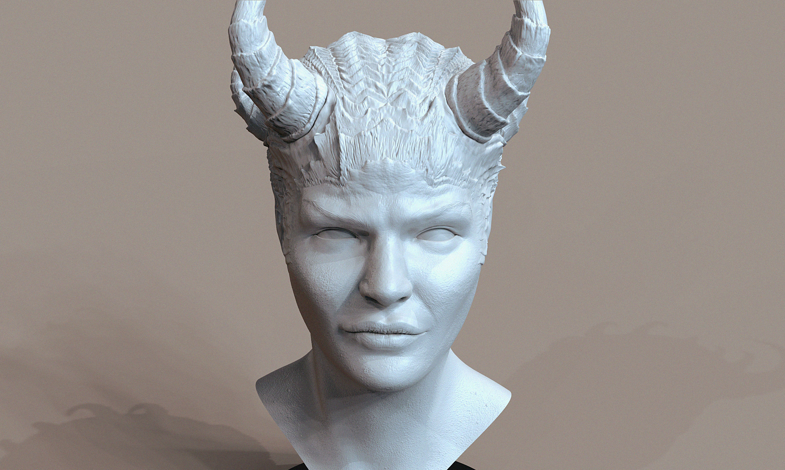 Horned Head Bust 3D print model_4