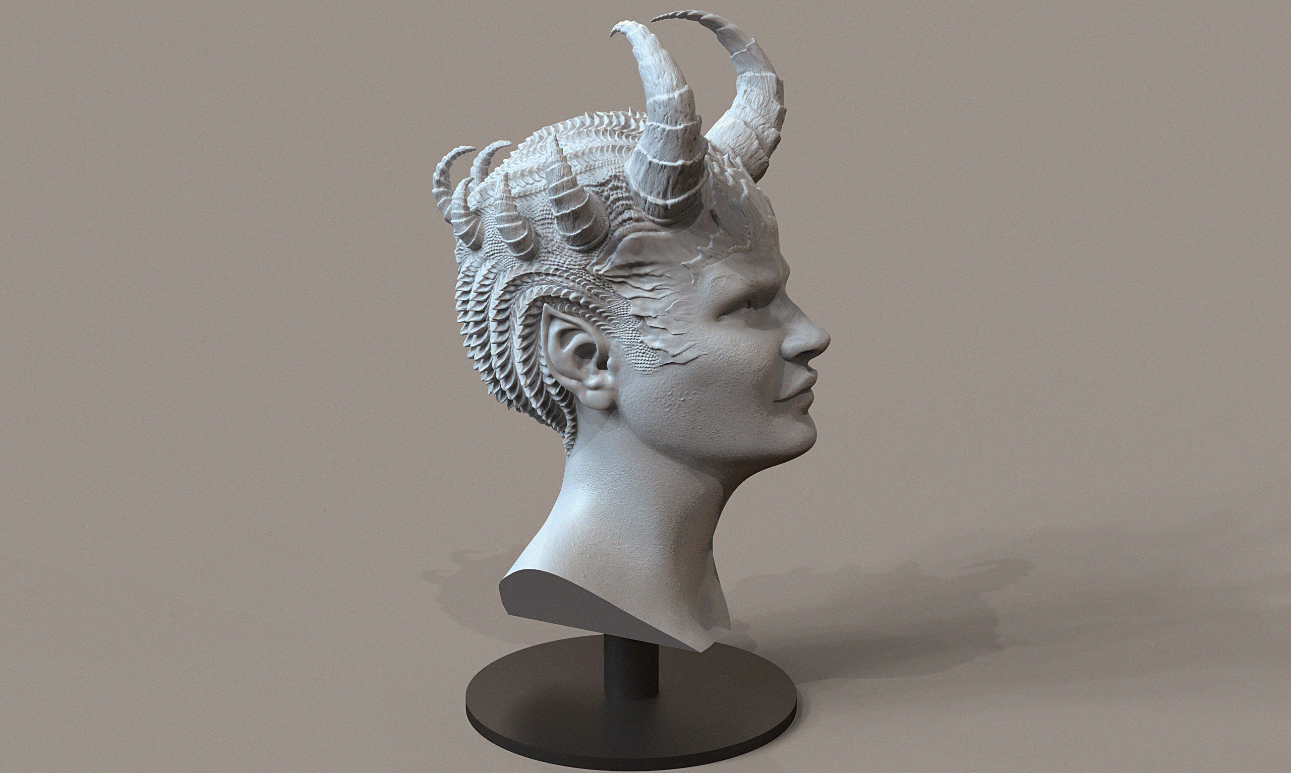 Horned Head Bust 3D print model_2