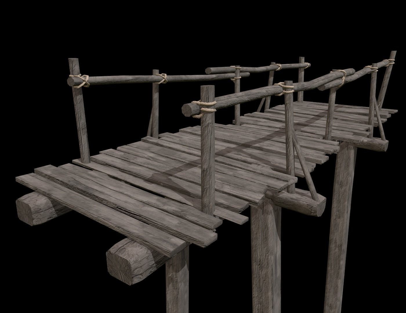 Wooden Bridge Low-poly 3D model_13