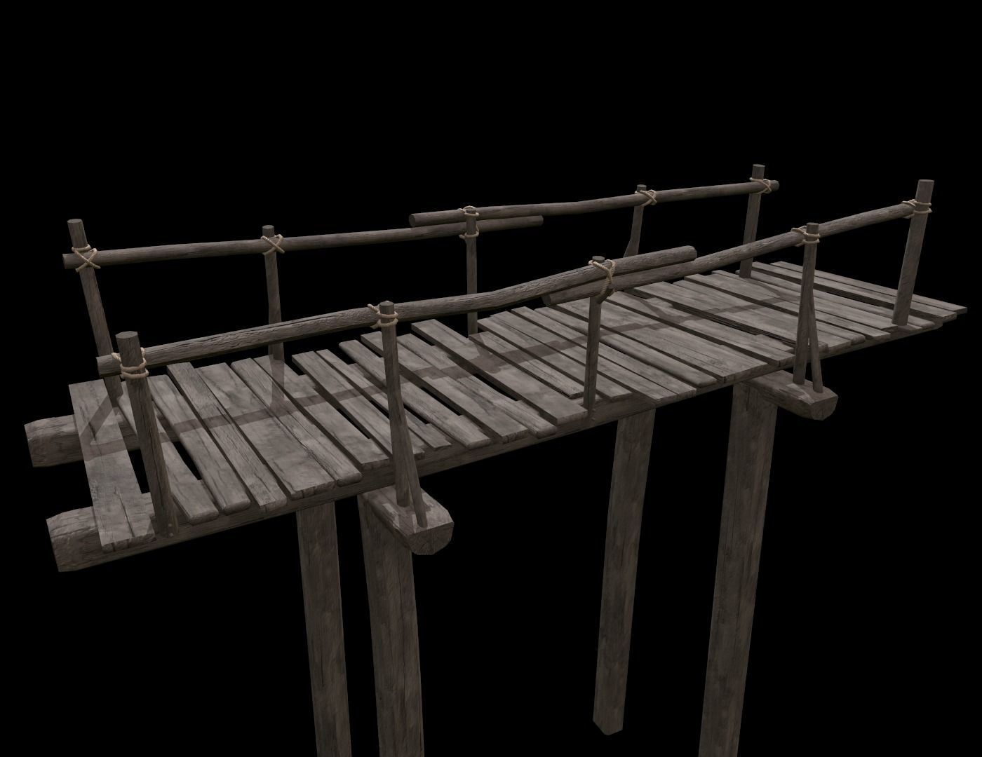 Wooden Bridge Low-poly 3D model_5