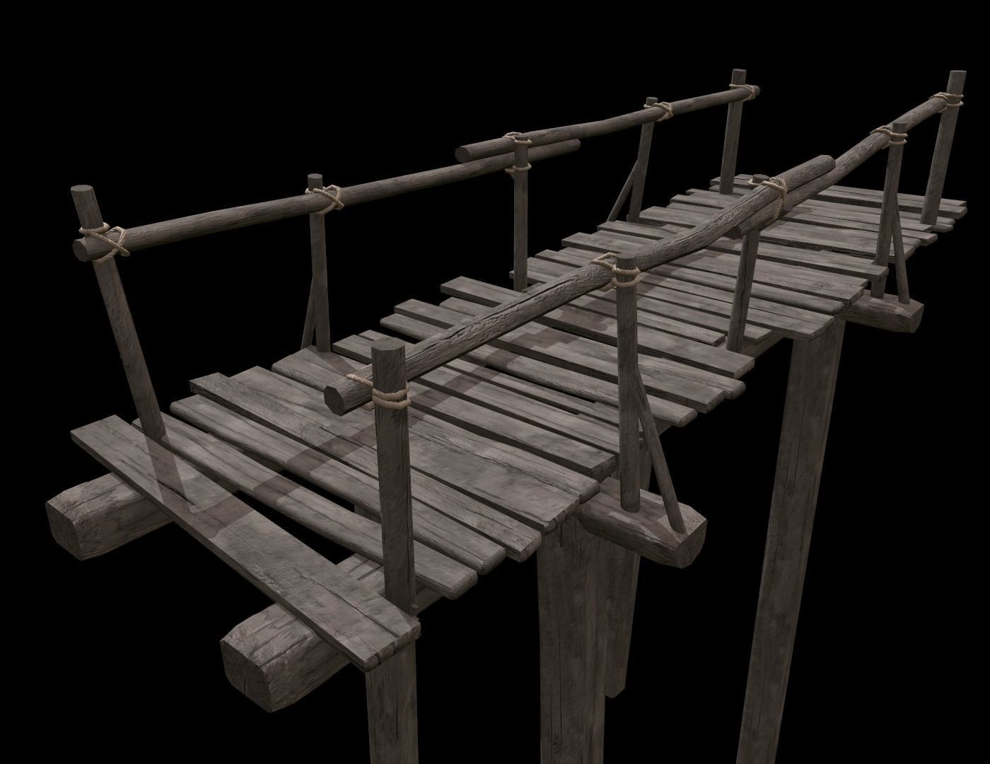 Wooden Bridge Low-poly 3D model_4