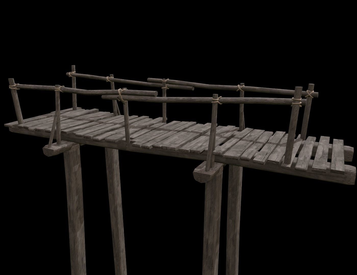Wooden Bridge Low-poly 3D model_7