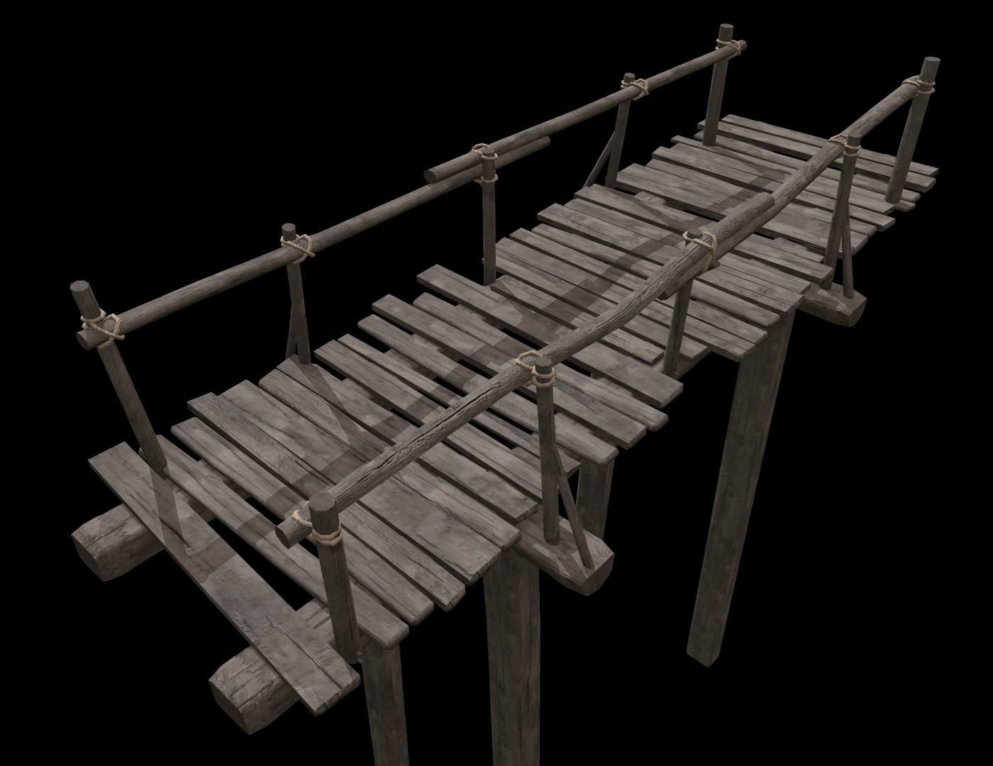 Wooden Bridge Low-poly 3D model_1