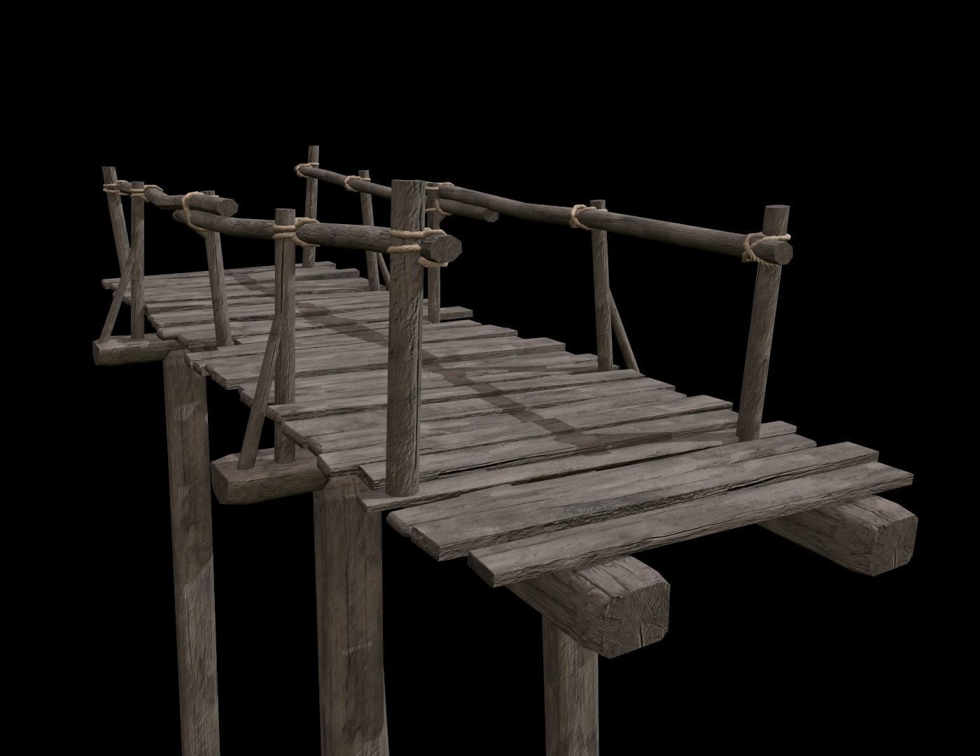 Wooden Bridge Low-poly 3D model_9