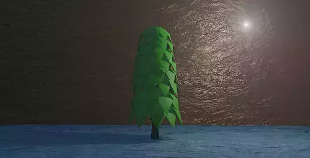 low poly tree in middle of lake Low-poly 3D model