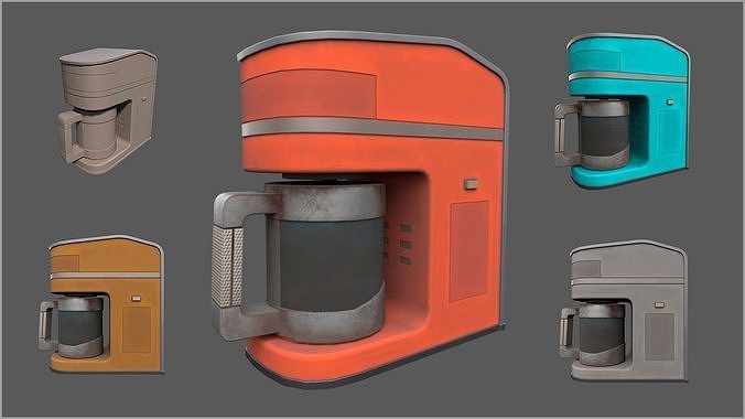 Simple Stylized Dusty Coffee Machine - 4 color schemes Low-poly 3D model