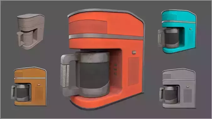 Simple Stylized Dusty Coffee Machine - 4 color schemes Low-poly 3D model
