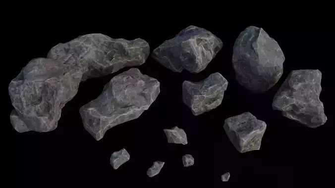12 low-poly Stones pack Low-poly 3D model