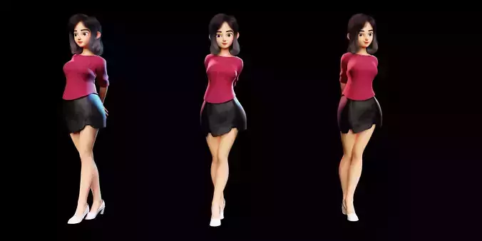 Rigged - Stylized Character Girl - Amy Style 4 - Blender 3D