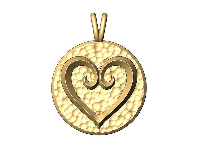 Floral heart hammered texture coin pendant and charm 3D print model