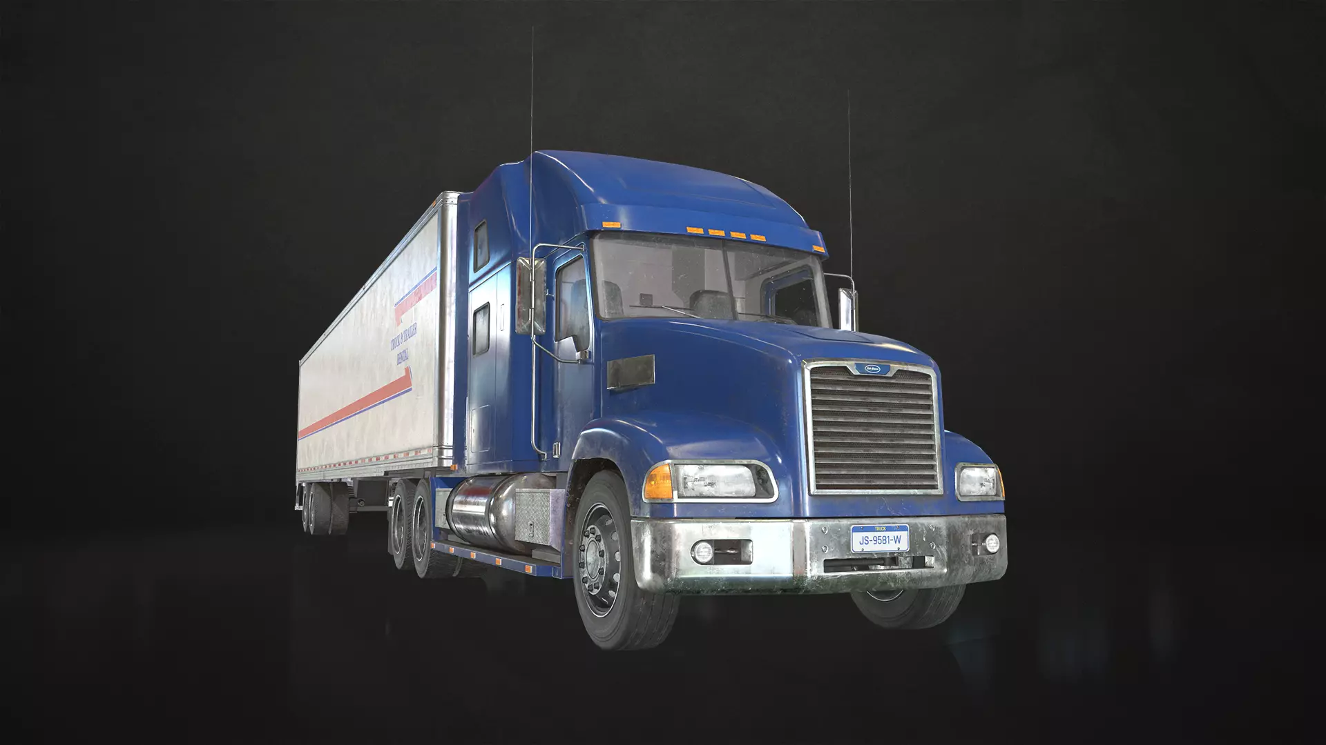 Semi Truck Van Trailer Low-poly 3D model_0