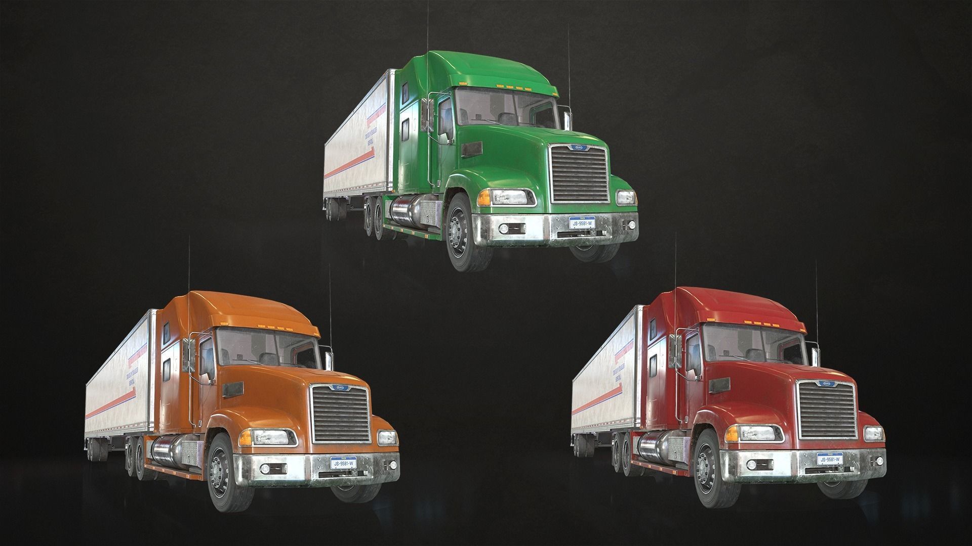 Semi Truck Van Trailer Low-poly 3D model_2