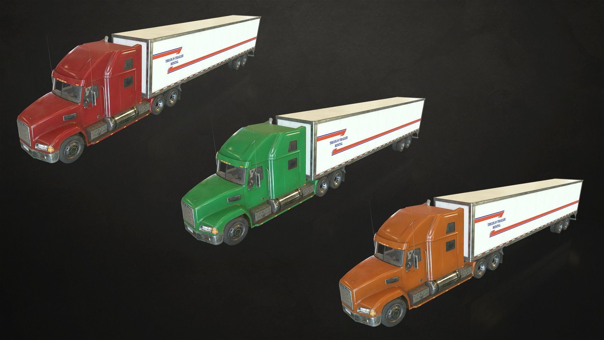 Semi Truck Van Trailer Low-poly 3D model_4