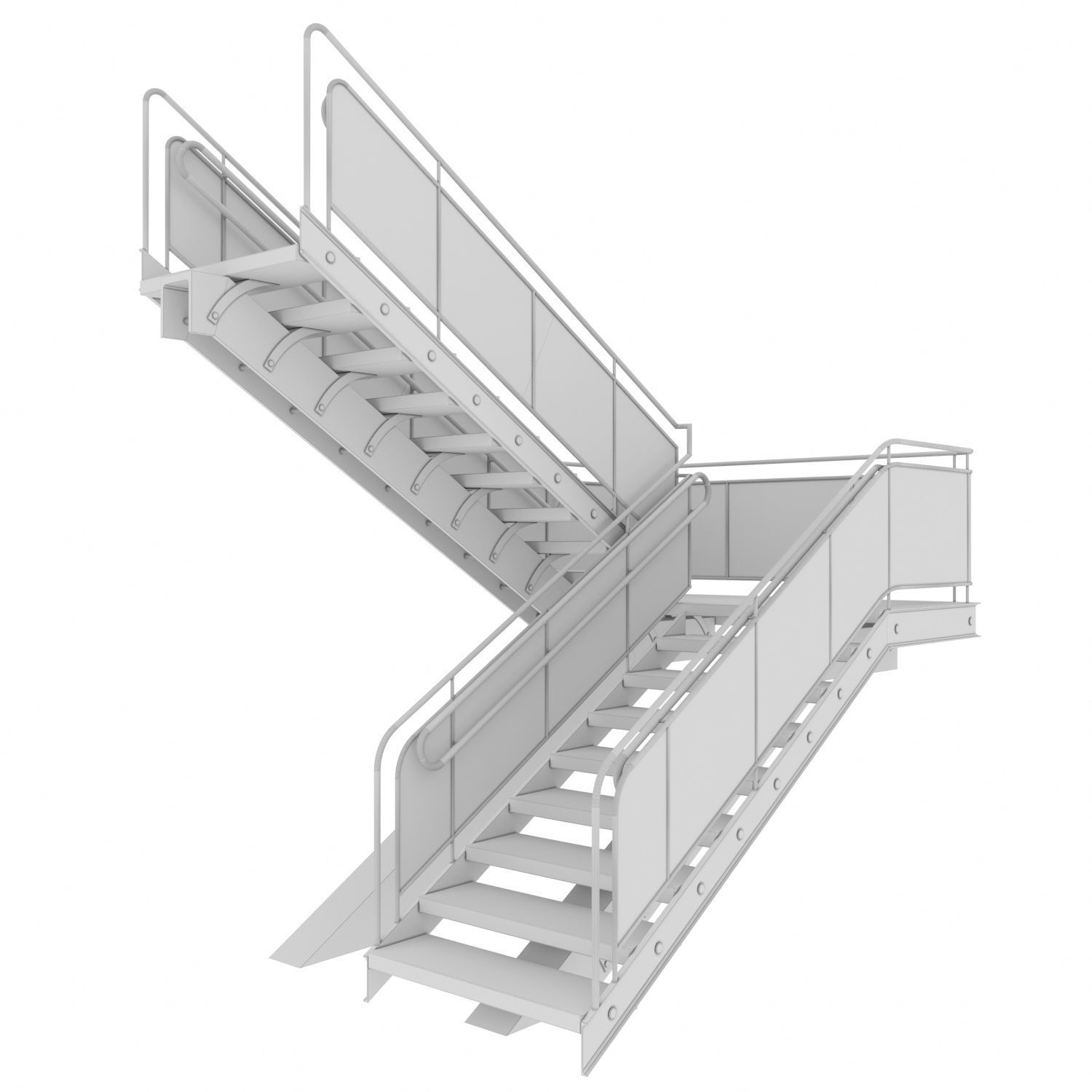 Stairs staircase with metal railings and wood treads 3D model_4