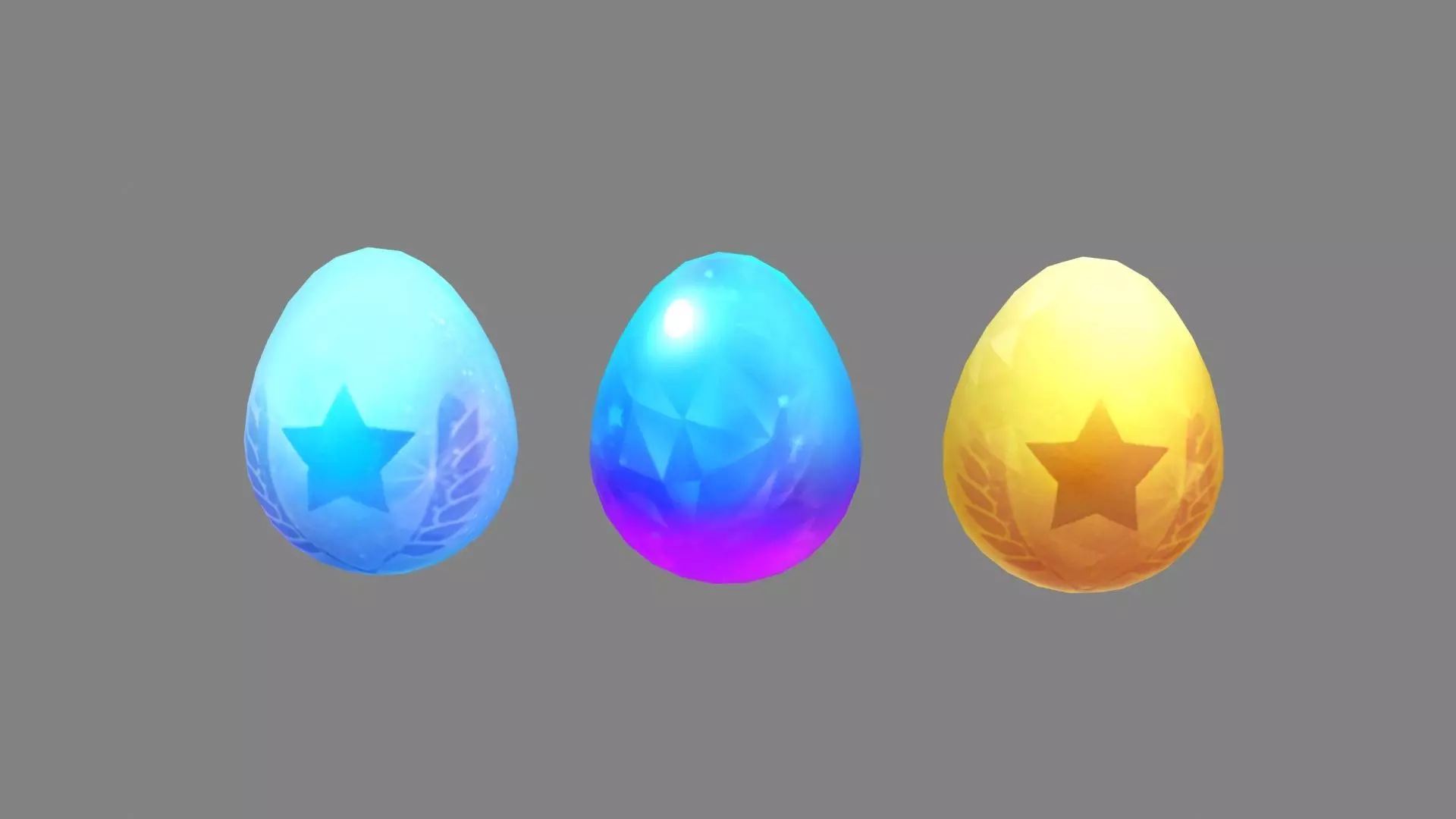 Cartoon Eggs with star pattern - golden egg - blue egg Low-poly 3D model_0