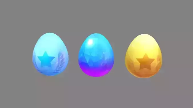 Cartoon Eggs with star pattern - golden egg - blue egg Low-poly 3D model