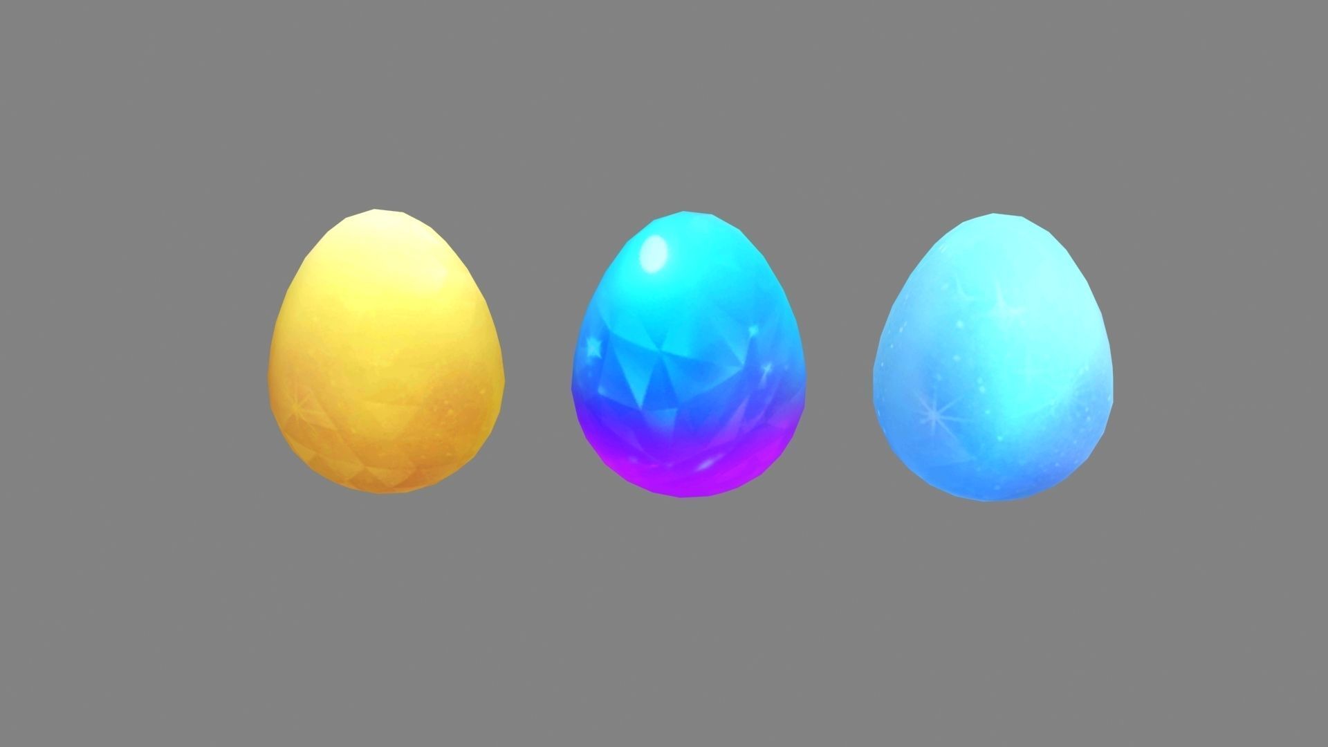 Cartoon Eggs with star pattern - golden egg - blue egg Low-poly 3D model_1