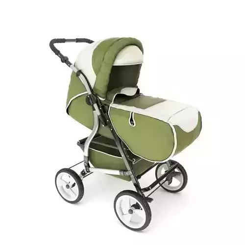 Green Baby Stroller 3D model