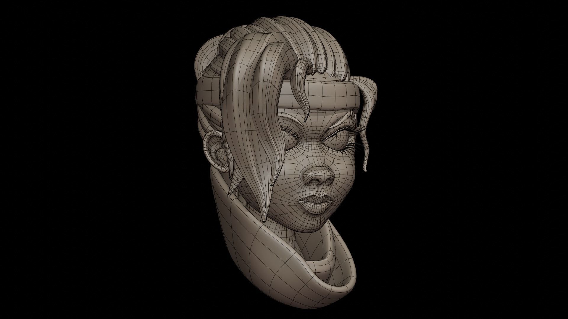 Stylized face girl 3D model_5