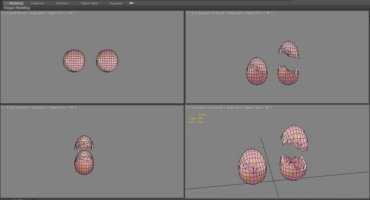 Cartoon pink egg with dot pattern - broken egg  Low-poly 3D model_4