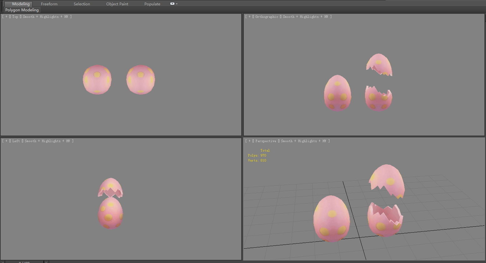 Cartoon pink egg with dot pattern - broken egg  Low-poly 3D model_3