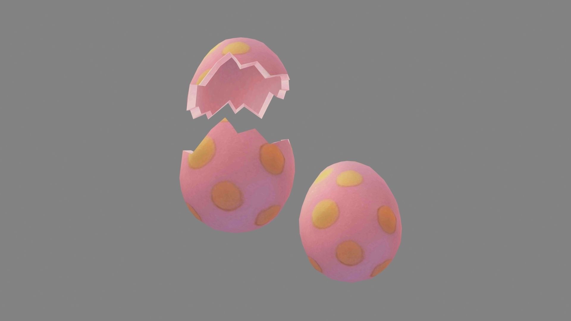 Cartoon pink egg with dot pattern - broken egg  Low-poly 3D model_1