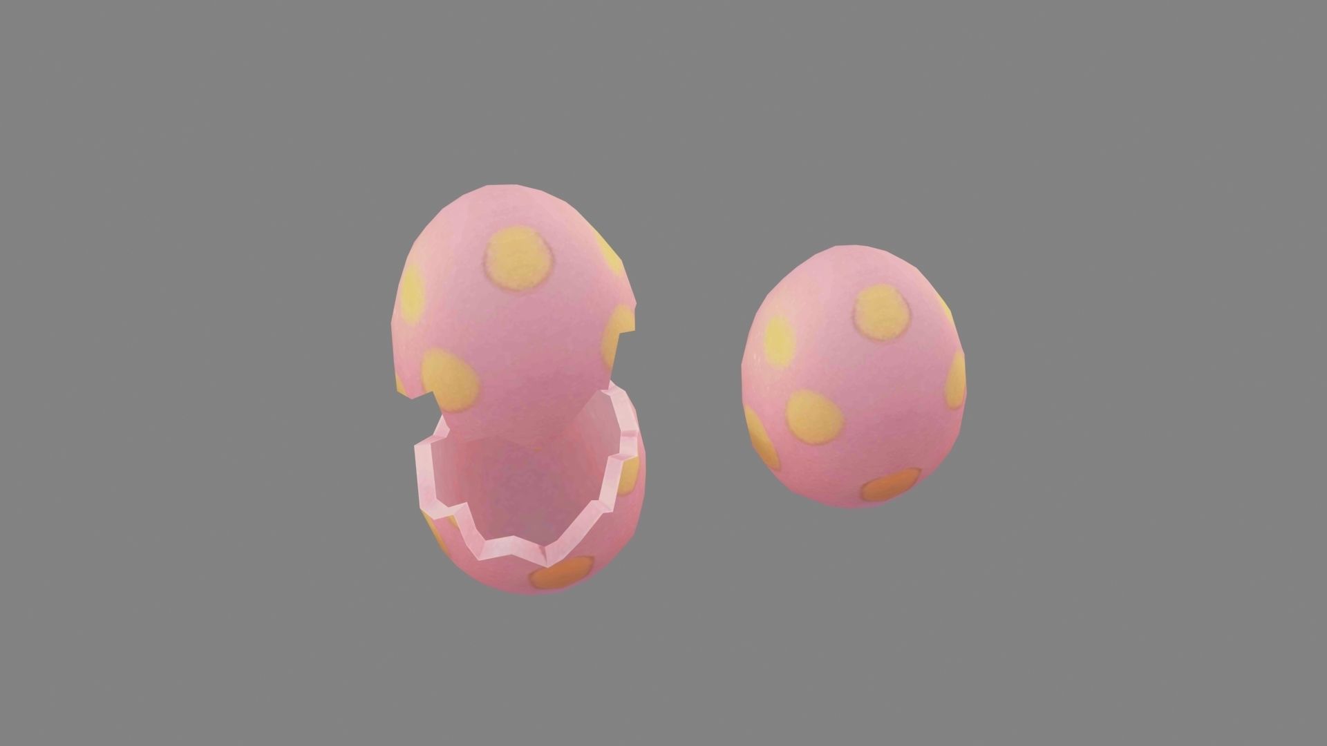 Cartoon pink egg with dot pattern - broken egg  Low-poly 3D model_2