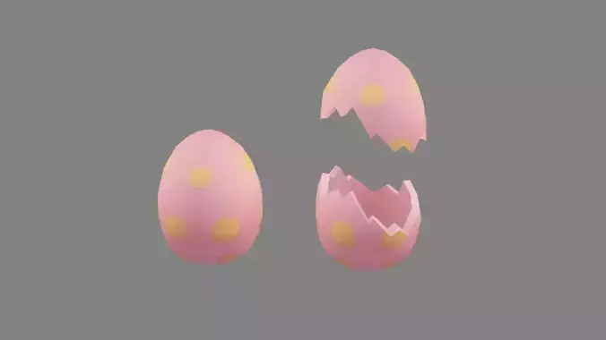 Cartoon pink egg with dot pattern - broken egg  Low-poly 3D model