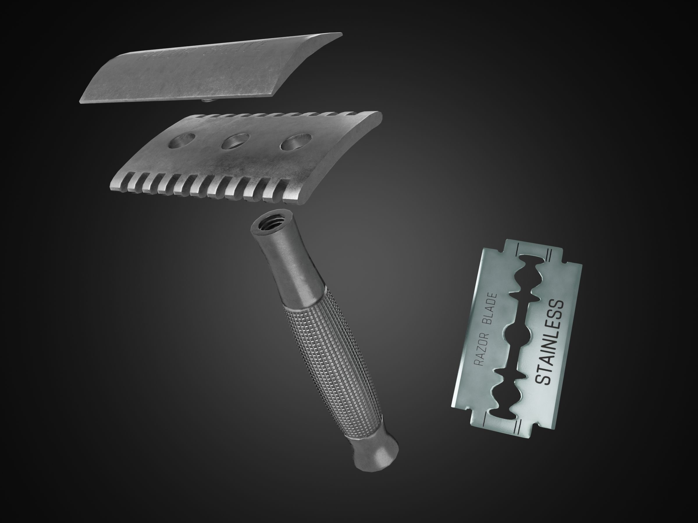 Vintage safety razor shaving and blade 3D model_1